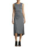 Nicole Ruched Sleeveless Dress, Heather Gray