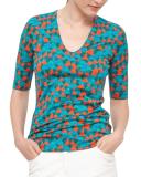 Ai-Print Half-Sleeve V-Neck Tee, Teal/Multi