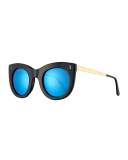 Boca II Mirrored Cat-Eye Sunglasses, Black/Blue