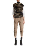 Suede Drawstring Jogger Pants, Grain