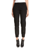 Mixed-Media Ankle Pants, Black