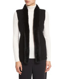 Rabbit Fur-Trimmed Ribbed Sweater Vest, Black