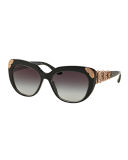 Floral-Rhinestone Gradient Cat-Eye Sunglasses