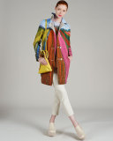 Reversible Button-Front Long Coat, Ranunculus/Multi Colors