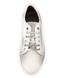 Leather Low-Top Sneaker, Ivory/Gray