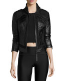 Quilted Leather & Mesh Moto Jacket, Black