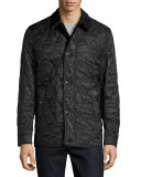 Corduroy-Collar Quilted Jacket, Black