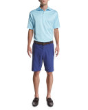 Jacquard-Knit Short-Sleeve Polo Shirt, Light Blue