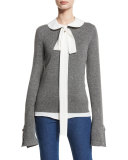 Cashmere Button-Cuff Sweater, Banker Melange