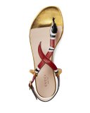 Yoko Snake-Print T-Strap Sandal, Red/Gold