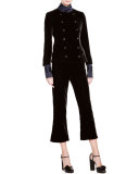Striped Mock-Neck Bell-Sleeve Top, Navy