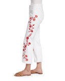 Jodi Embroidered Flare-Leg Cropped Jeans, White