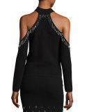 Beaded Knit Cold-Shoulder Top