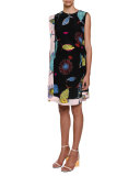 Sleeveless Printed Shift Dress, Multi Colors