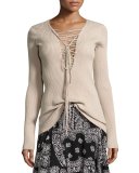 Solana Laced Ribbed Sweater, Whisper