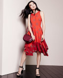 Elisa Sleeveless Printed Dress, Red Multi