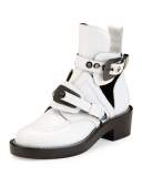 Buckle Leather 35mm Bootie, Blanc