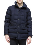 Cashmere Puffer Coat with Fur Trim, Navy