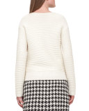 Ribbed Knit Zip-Shoulder Sweater