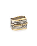 Carved Sterling Silver & 18K Gold Ring
