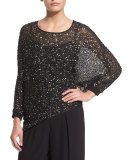 Hand-Beaded Asymmetric Chiffon Blouse, Caviar