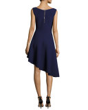Sleeveless Asymmetric Draped Dress, Indigo