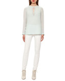 Double-Keyhole Silk Blouse