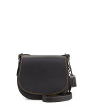 Contrast-Edge Leather Saddle Bag, Black
