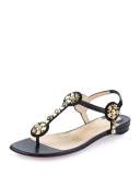 Kaleifra Spike T-Strap Red Sole Flat Sandal, Version Black