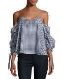 Gabriella Off-The-Shoulder Gingham Bustier Top, Black/White