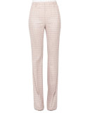 High-Waist Boot-Cut Check Pants, Flamingo/Steppe