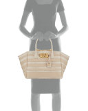 Brera 34 Python & Vitello Striped Satchel Bag, Limestone