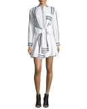 Long-Sleeve Poplin Tie-Waist Shirtdress, Soft White