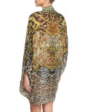 Open-Front Printed Silk Cardigan/Cape Coverup, Armada