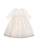 Long-Sleeve Mixed-Media Special Occasion Gown, White, Size 3-12 Months