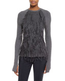 Ostrich-Feather Crewneck Sweater, Dark Flint Melange