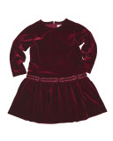 Stretch Velvet Dress w/Bows, Burgundy, Size 2-6