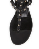 Rockstud Flat Gladiator Sandal, Noir