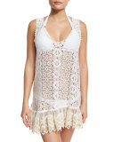 Juno Crocheted Lace Short Coverup Dress, White