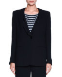 One-Button Stretch-Cloqué Jacket, Navy