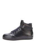 Leather High-Top Sneaker, Navy