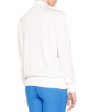 Printed Zip-Front Cardigan, Celeste/Multi Colors