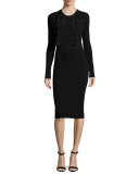Sleeveless Round-Neck Ribbed Dress, Black