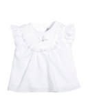 Sleeveless Ruffle-Trim Poplin Blouse, White, Size 3-9 Months
