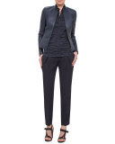 Fitted Stretch-Leather Jacket, Navy