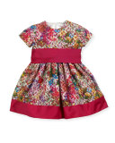 Banded Floral Party Dress, Fuchsia, Size 2-6