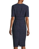 Printed Half-Sleeve Sheath Dress, Navy/Multi