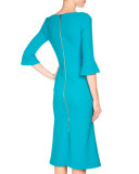 Dagnall Trumpet-Sleeve Dress, Aqua