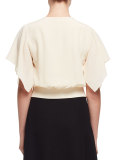Flutter-Sleeve Wrap Blouse, Ivory