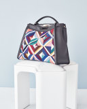 Large Quilted Geometric Peekaboo Satchel Bag, Gray